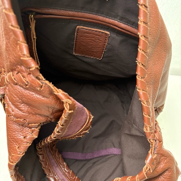 LUCKY BRAND Genuine Leather Large Boho Whipstitch Hobo Shoulder Bag Purse - Picture 12 of 16